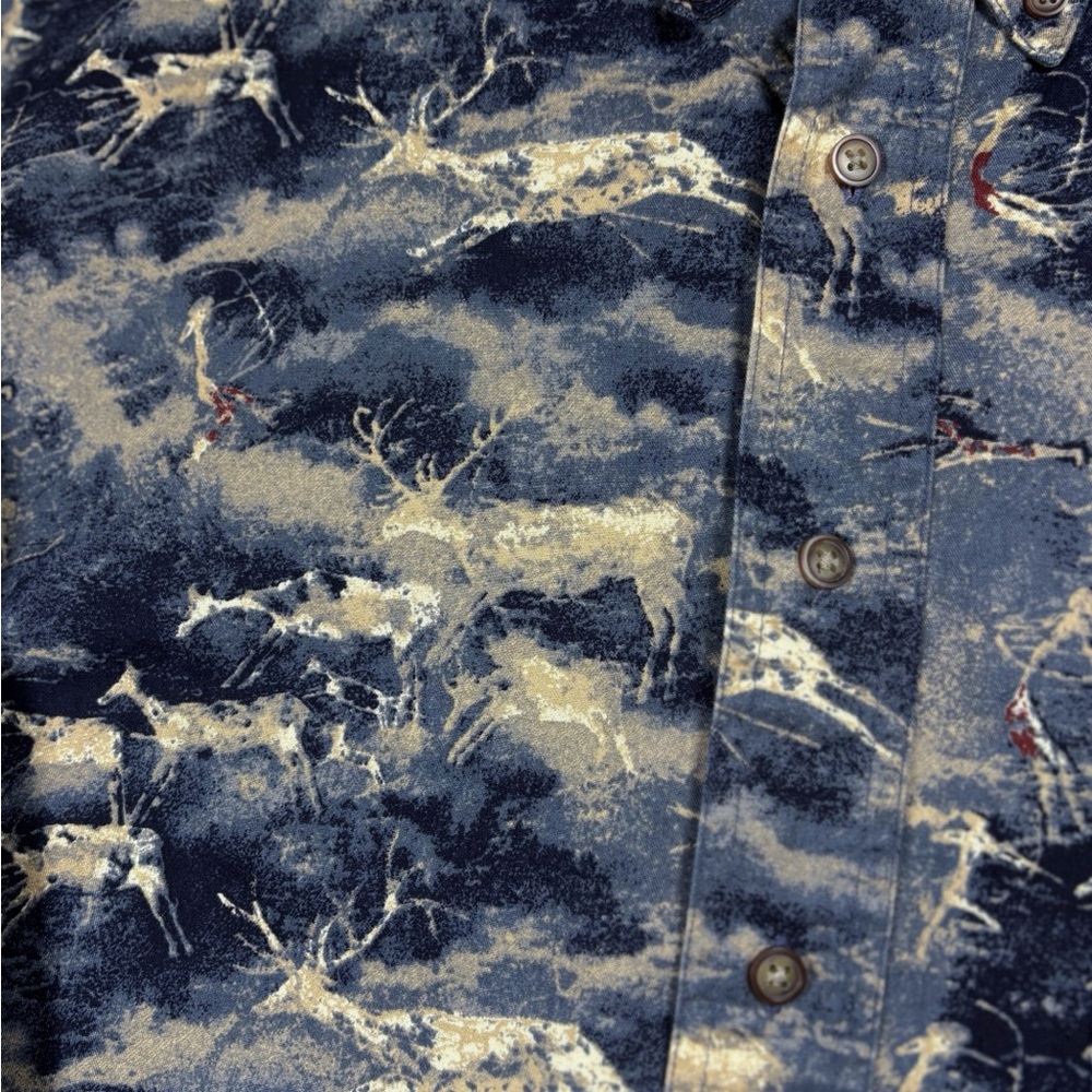 North River Deer Print Long Sleeve Button Up Shirt Mens L Blue Tan Western - Picture 3 of 4